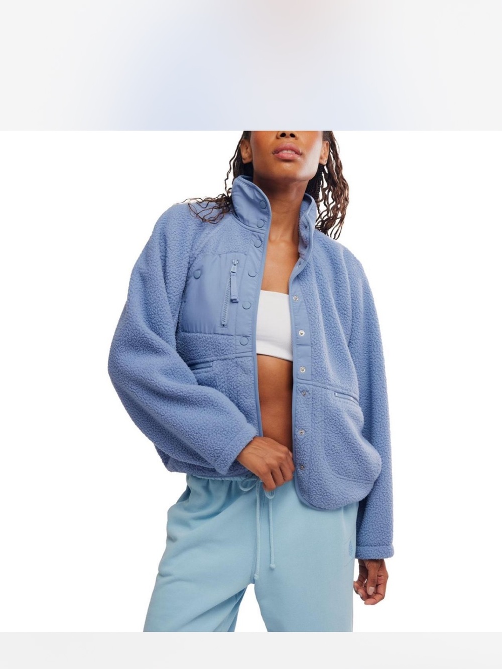 FP Movement by Free People Hit the Slopes Powder Blue Teddy Sherpa Jacket